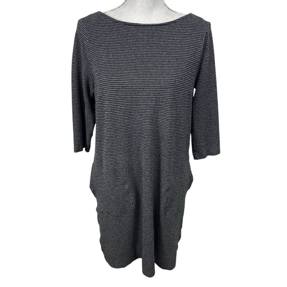 J. Jill Ponte Stretch Knit Sheath Dress Women's‎ M B&W Pockets 3/4 Sleeve